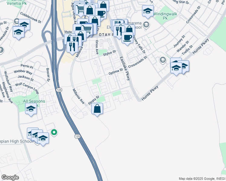 map of restaurants, bars, coffee shops, grocery stores, and more near 2088 Bravo Loop in Chula Vista