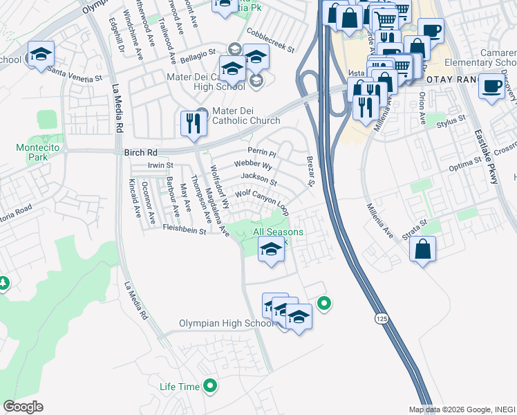 map of restaurants, bars, coffee shops, grocery stores, and more near 1762 Koester Street in Chula Vista