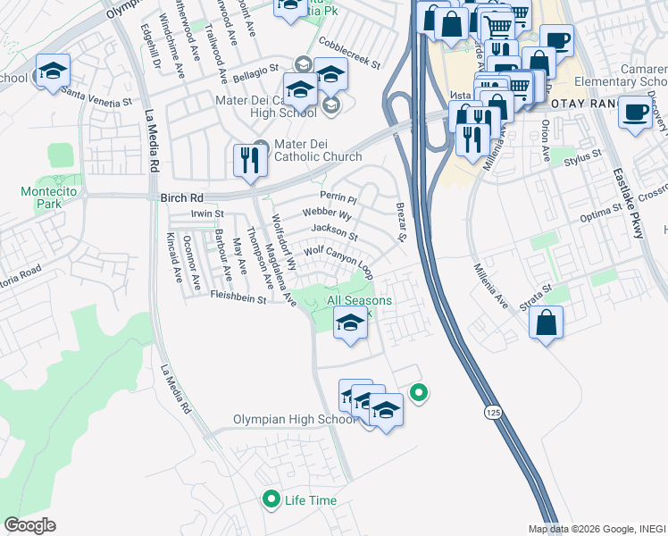 map of restaurants, bars, coffee shops, grocery stores, and more near 1762 Koester Street in Chula Vista