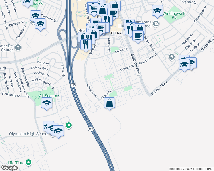 map of restaurants, bars, coffee shops, grocery stores, and more near 1956 Infinity Lane in Chula Vista