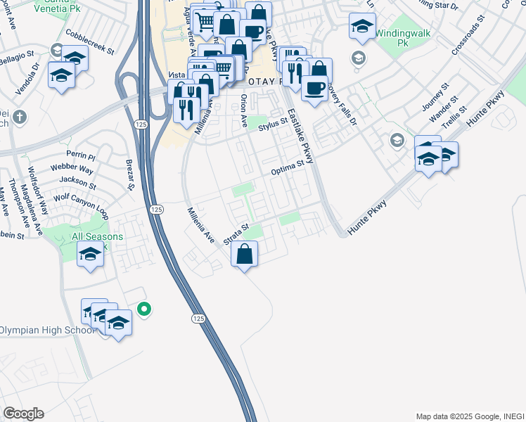 map of restaurants, bars, coffee shops, grocery stores, and more near 1990 Edison Court in Chula Vista