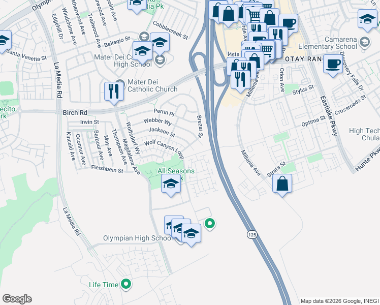 map of restaurants, bars, coffee shops, grocery stores, and more near 1840 Anderson Court in Chula Vista