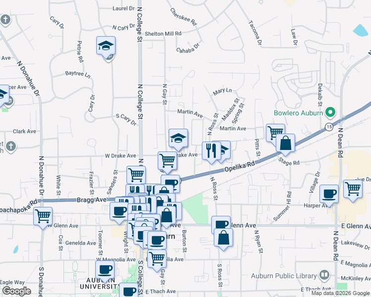 map of restaurants, bars, coffee shops, grocery stores, and more near 510 Hudson Terrace in Auburn