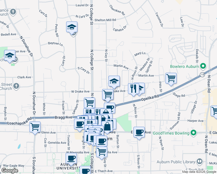 map of restaurants, bars, coffee shops, grocery stores, and more near 524 Oak Meadow Lane in Auburn
