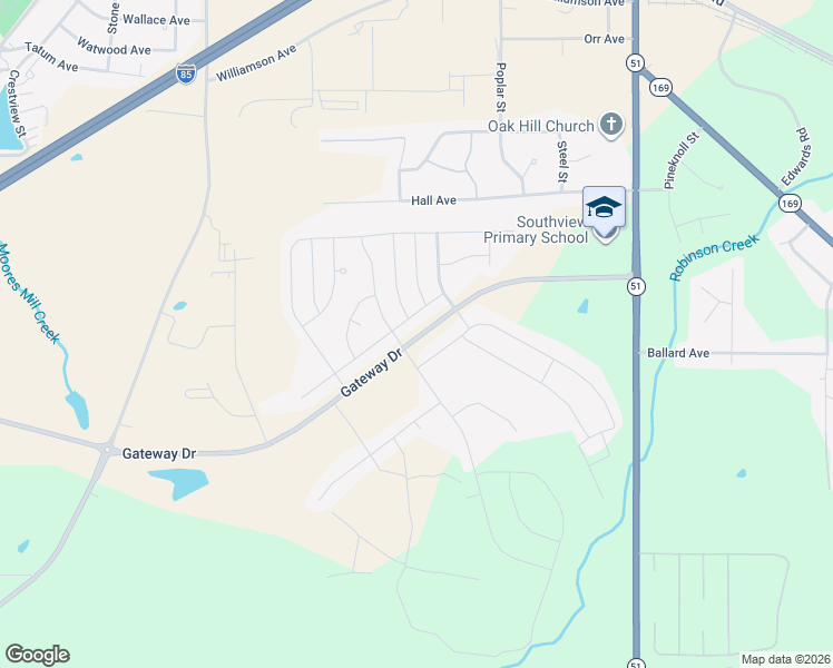 map of restaurants, bars, coffee shops, grocery stores, and more near Gateway Drive in Opelika