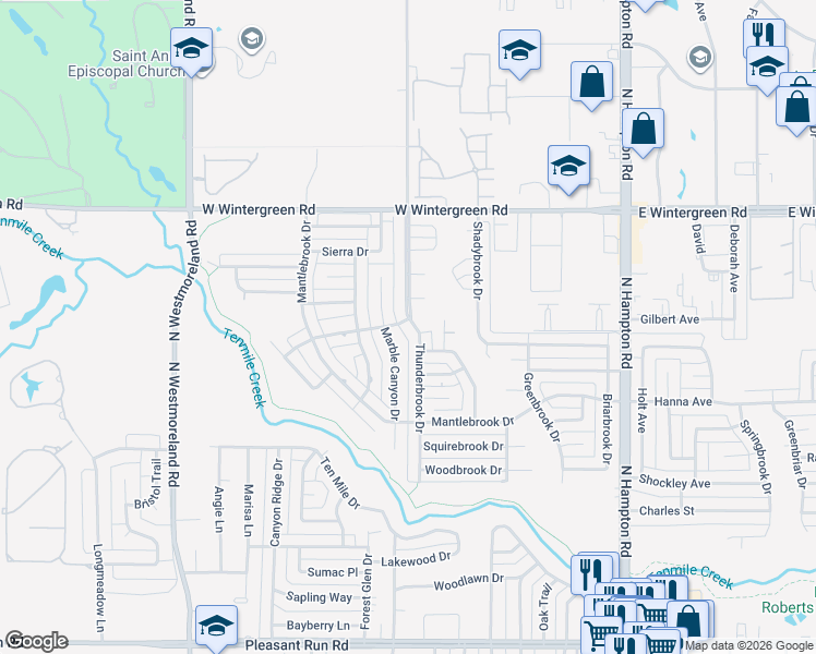 map of restaurants, bars, coffee shops, grocery stores, and more near 1347 Thunderbrook Drive in DeSoto