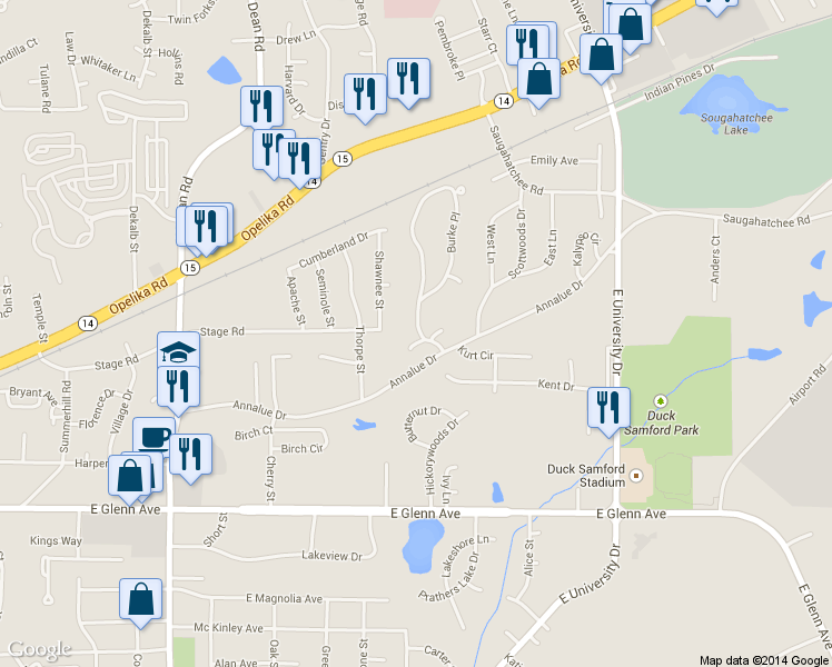 map of restaurants, bars, coffee shops, grocery stores, and more near 611 Burke Place in Auburn