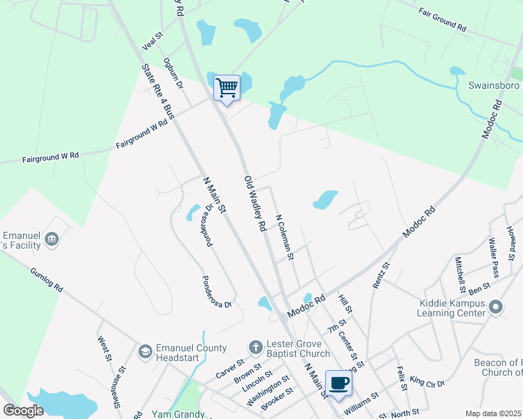 map of restaurants, bars, coffee shops, grocery stores, and more near 718 Old Wadley Road in Swainsboro