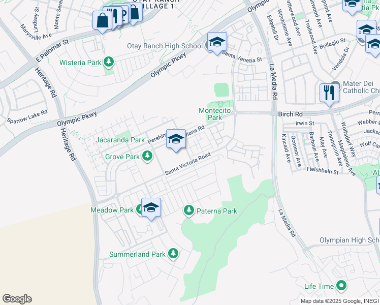 map of restaurants, bars, coffee shops, grocery stores, and more near 1665 Santa Alexia Avenue in Chula Vista