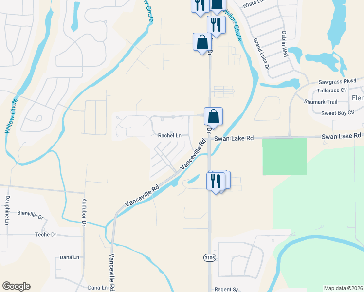 map of restaurants, bars, coffee shops, grocery stores, and more near 409 Perfect Place in Bossier City