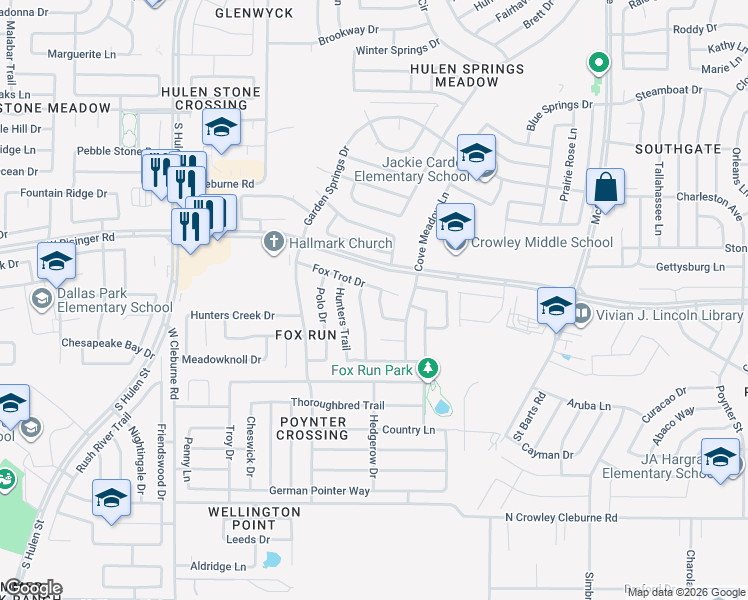 map of restaurants, bars, coffee shops, grocery stores, and more near 8716 Saddle Ridge Circle in Fort Worth
