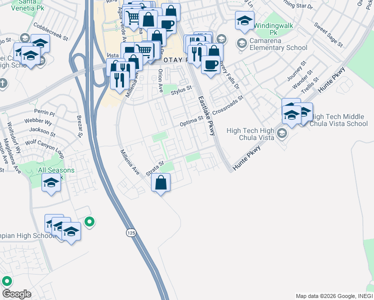 map of restaurants, bars, coffee shops, grocery stores, and more near 1911 Orion Avenue in Chula Vista
