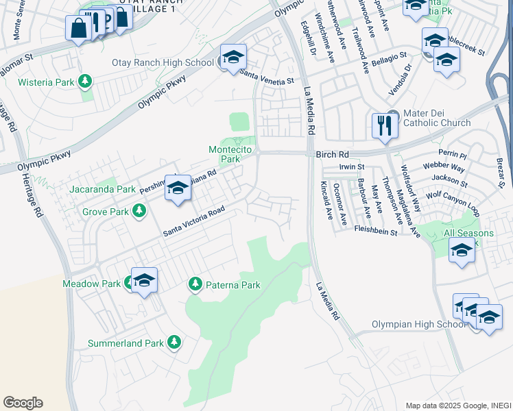 map of restaurants, bars, coffee shops, grocery stores, and more near 1555 Ortega Street in Chula Vista