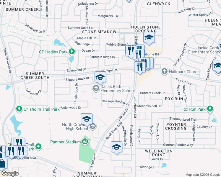 map of restaurants, bars, coffee shops, grocery stores, and more near 8736 Shavano Drive in Fort Worth