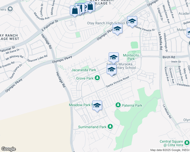 map of restaurants, bars, coffee shops, grocery stores, and more near 1325 Santa Diana Road in Chula Vista