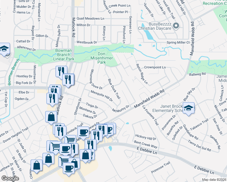map of restaurants, bars, coffee shops, grocery stores, and more near 304 Old Spanish Court in Arlington