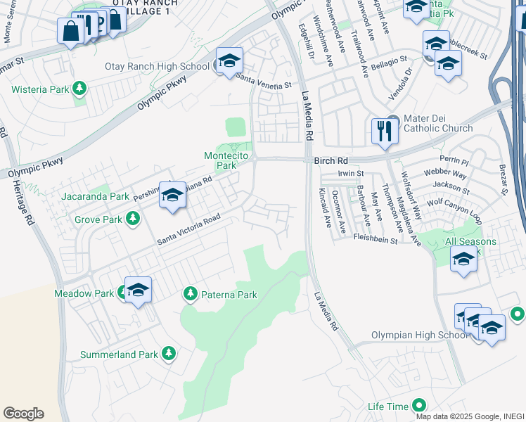 map of restaurants, bars, coffee shops, grocery stores, and more near 1671 Morera Way in Chula Vista
