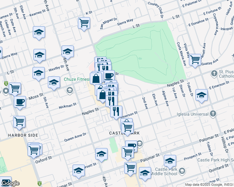 map of restaurants, bars, coffee shops, grocery stores, and more near 1079C 3rd Avenue in Chula Vista