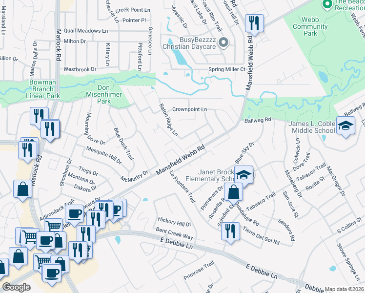 map of restaurants, bars, coffee shops, grocery stores, and more near 500 Flintwood Lane in Arlington
