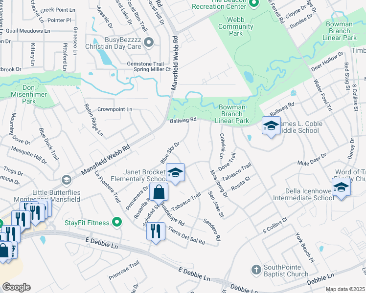 map of restaurants, bars, coffee shops, grocery stores, and more near 8102 Zephyr Court in Arlington