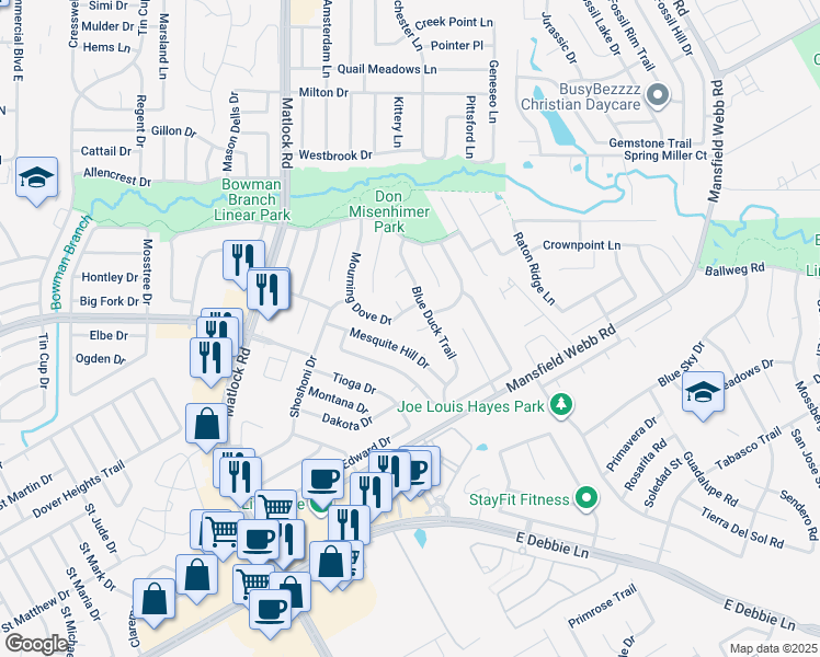 map of restaurants, bars, coffee shops, grocery stores, and more near 301 Old Spanish Court in Arlington