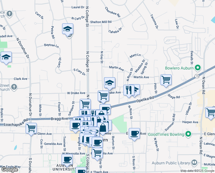 map of restaurants, bars, coffee shops, grocery stores, and more near 540 Oak Meadow Lane in Auburn
