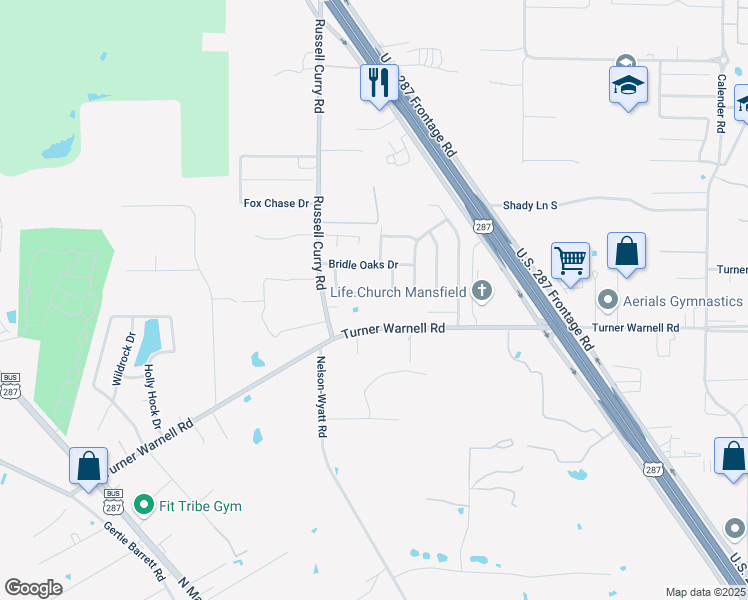 map of restaurants, bars, coffee shops, grocery stores, and more near 3921 Turner Warnell Road in Arlington