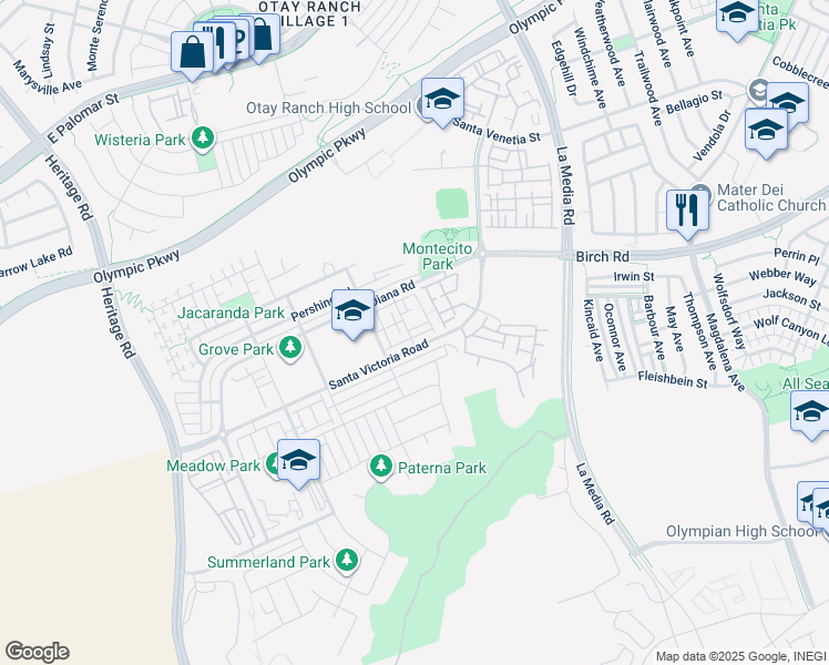 map of restaurants, bars, coffee shops, grocery stores, and more near 1424 Santa Victoria Road in Chula Vista