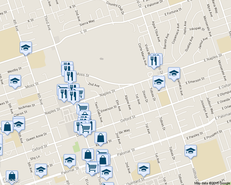 map of restaurants, bars, coffee shops, grocery stores, and more near 1125 Elm Avenue in Chula Vista