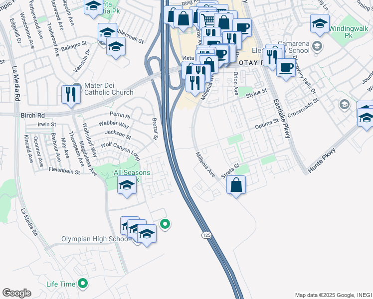 map of restaurants, bars, coffee shops, grocery stores, and more near 1874 Cranberry Street in Chula Vista