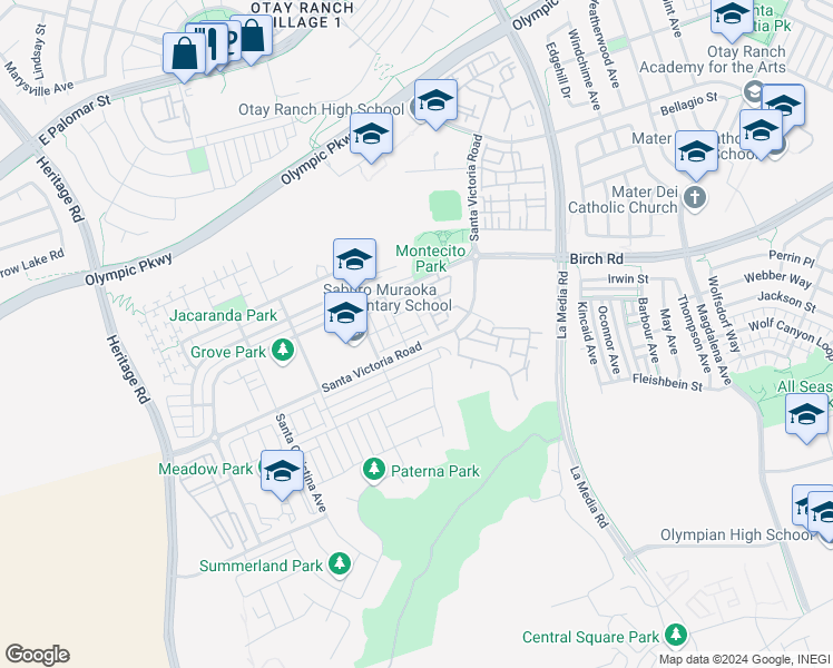map of restaurants, bars, coffee shops, grocery stores, and more near 1475 Egret Street in Chula Vista