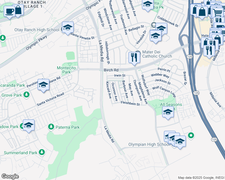 map of restaurants, bars, coffee shops, grocery stores, and more near 1741 Oconnor Avenue in Chula Vista