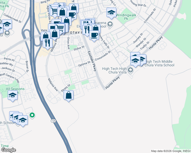 map of restaurants, bars, coffee shops, grocery stores, and more near 2395 Element Way in Chula Vista