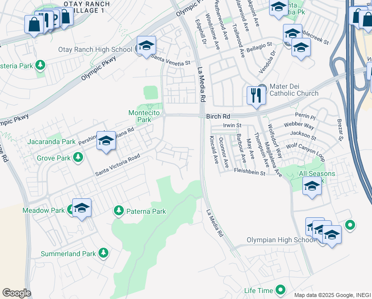 map of restaurants, bars, coffee shops, grocery stores, and more near 1673 Casa Mila Drive in Chula Vista