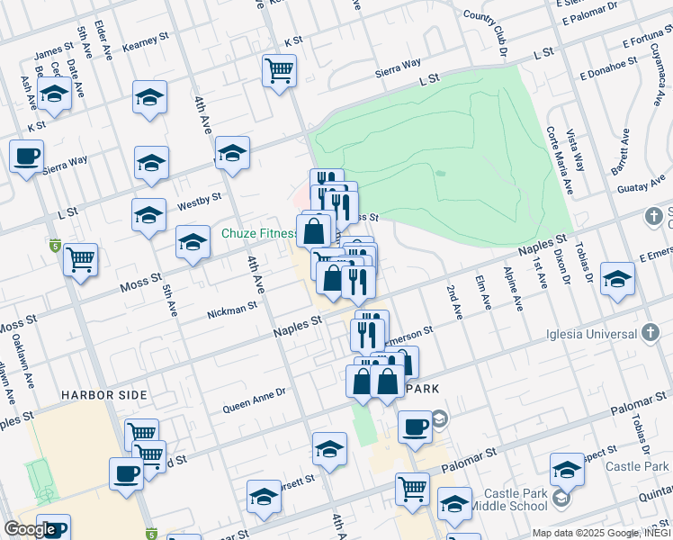 map of restaurants, bars, coffee shops, grocery stores, and more near 1058 3rd Avenue in Chula Vista