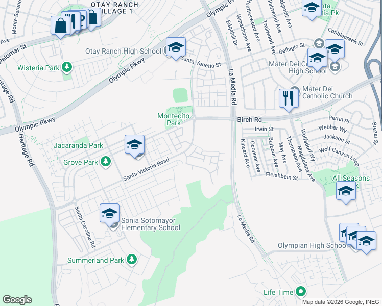 map of restaurants, bars, coffee shops, grocery stores, and more near 1456 Santa Victoria Road in Chula Vista
