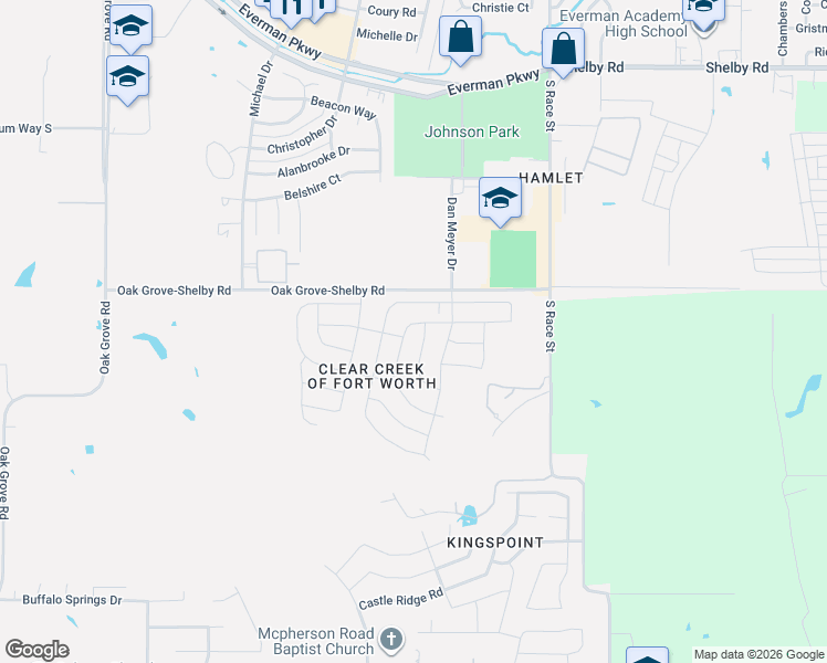 map of restaurants, bars, coffee shops, grocery stores, and more near 2066-2198 Oak Grove-Shelby Road in Everman