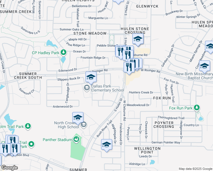 map of restaurants, bars, coffee shops, grocery stores, and more near 8717 Shavano Drive in Fort Worth