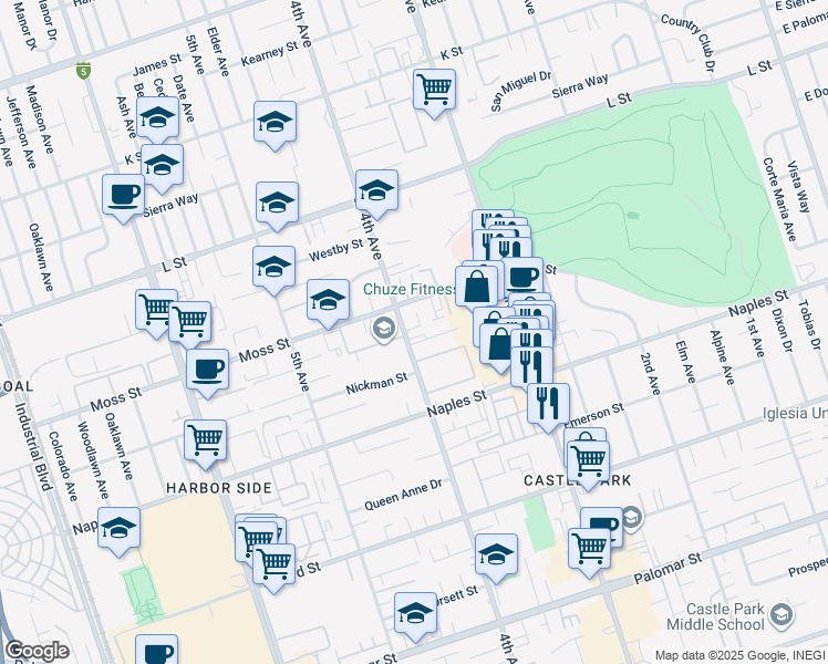 map of restaurants, bars, coffee shops, grocery stores, and more near 1029 4th Avenue in Chula Vista