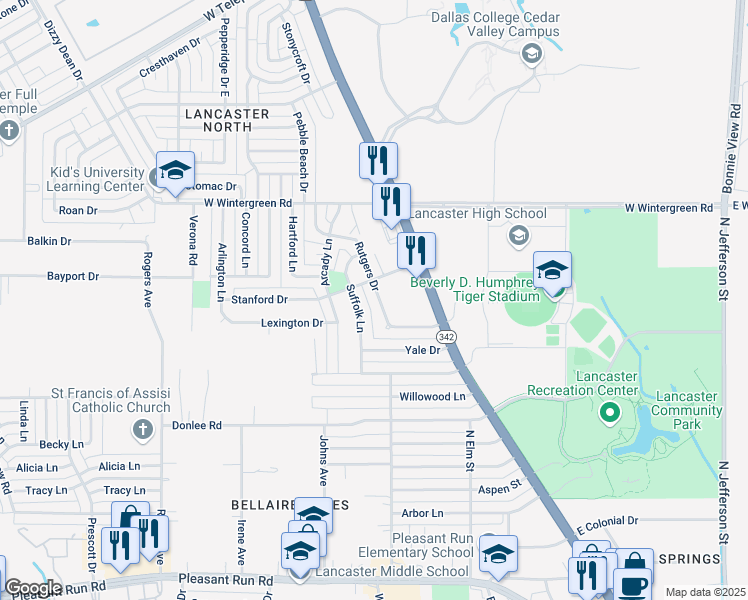 map of restaurants, bars, coffee shops, grocery stores, and more near 730 Rutgers Drive in Lancaster