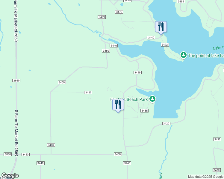 map of restaurants, bars, coffee shops, grocery stores, and more near 1083 County Road 3440 in Hawkins
