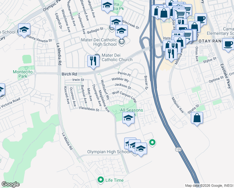 map of restaurants, bars, coffee shops, grocery stores, and more near 1773 Reichert Way in Chula Vista