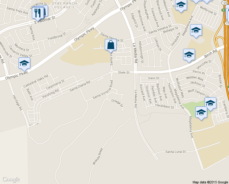map of restaurants, bars, coffee shops, grocery stores, and more near 1671 Morera Way in Chula Vista