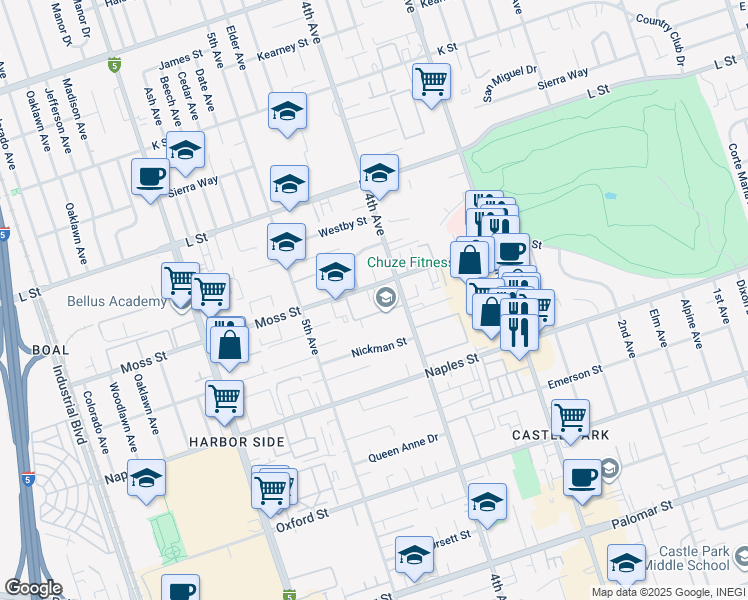 map of restaurants, bars, coffee shops, grocery stores, and more near 1034 4th Avenue in Chula Vista