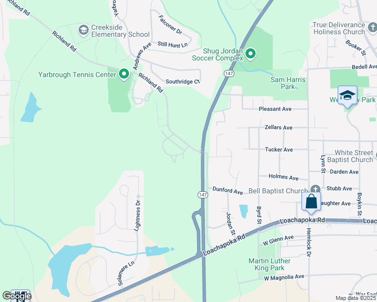 map of restaurants, bars, coffee shops, grocery stores, and more near 1449 Richland Road in Auburn