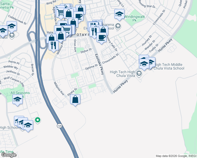 map of restaurants, bars, coffee shops, grocery stores, and more near 2080 Tango Loop in Chula Vista