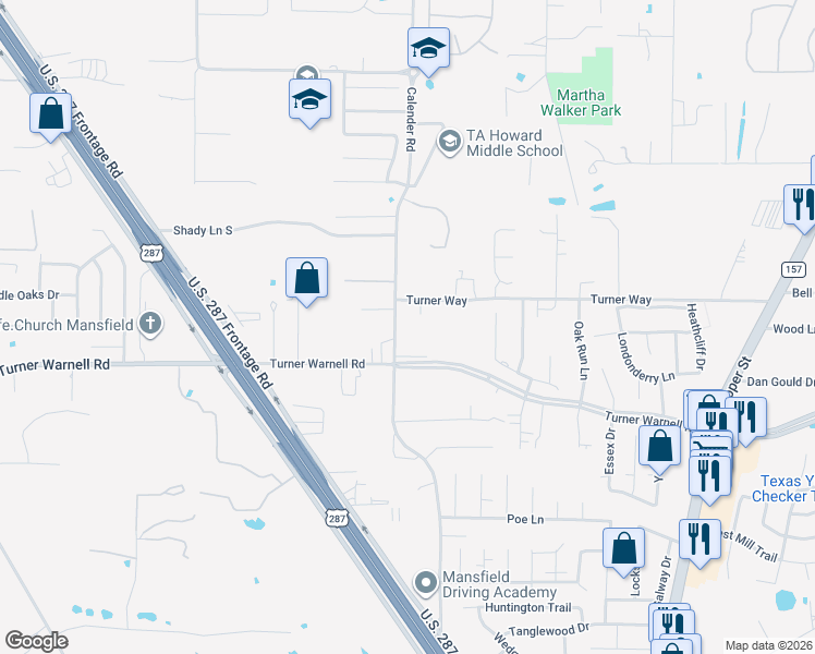 map of restaurants, bars, coffee shops, grocery stores, and more near 828 Turner Way in Mansfield