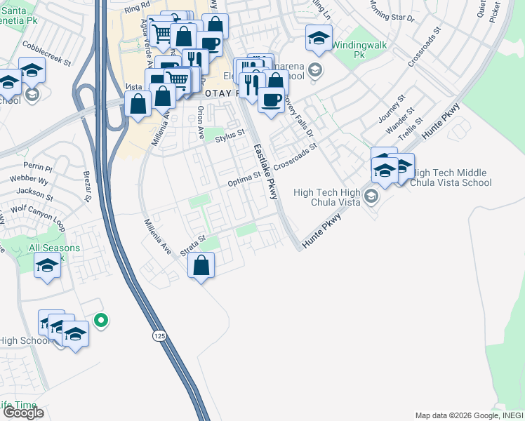 map of restaurants, bars, coffee shops, grocery stores, and more near 2080 Tango Loop in Chula Vista