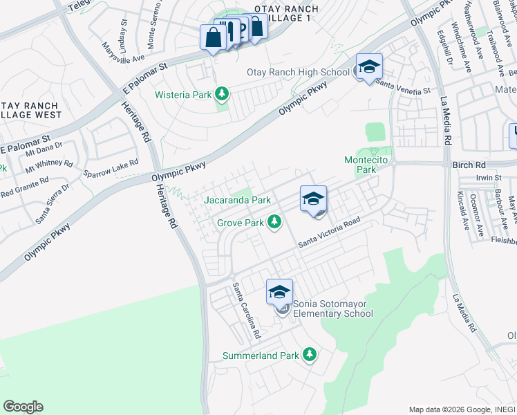 map of restaurants, bars, coffee shops, grocery stores, and more near 1414 Carpinteria Street in Chula Vista