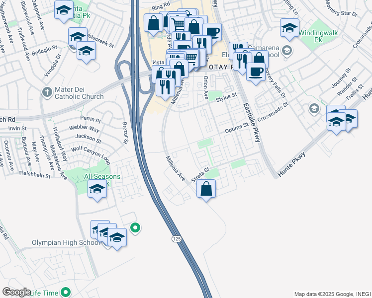 map of restaurants, bars, coffee shops, grocery stores, and more near S Bay Expy in Chula Vista